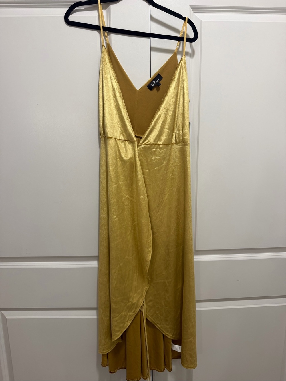 Lulu's Metallic Gold Satin Wrap Maxi Dress